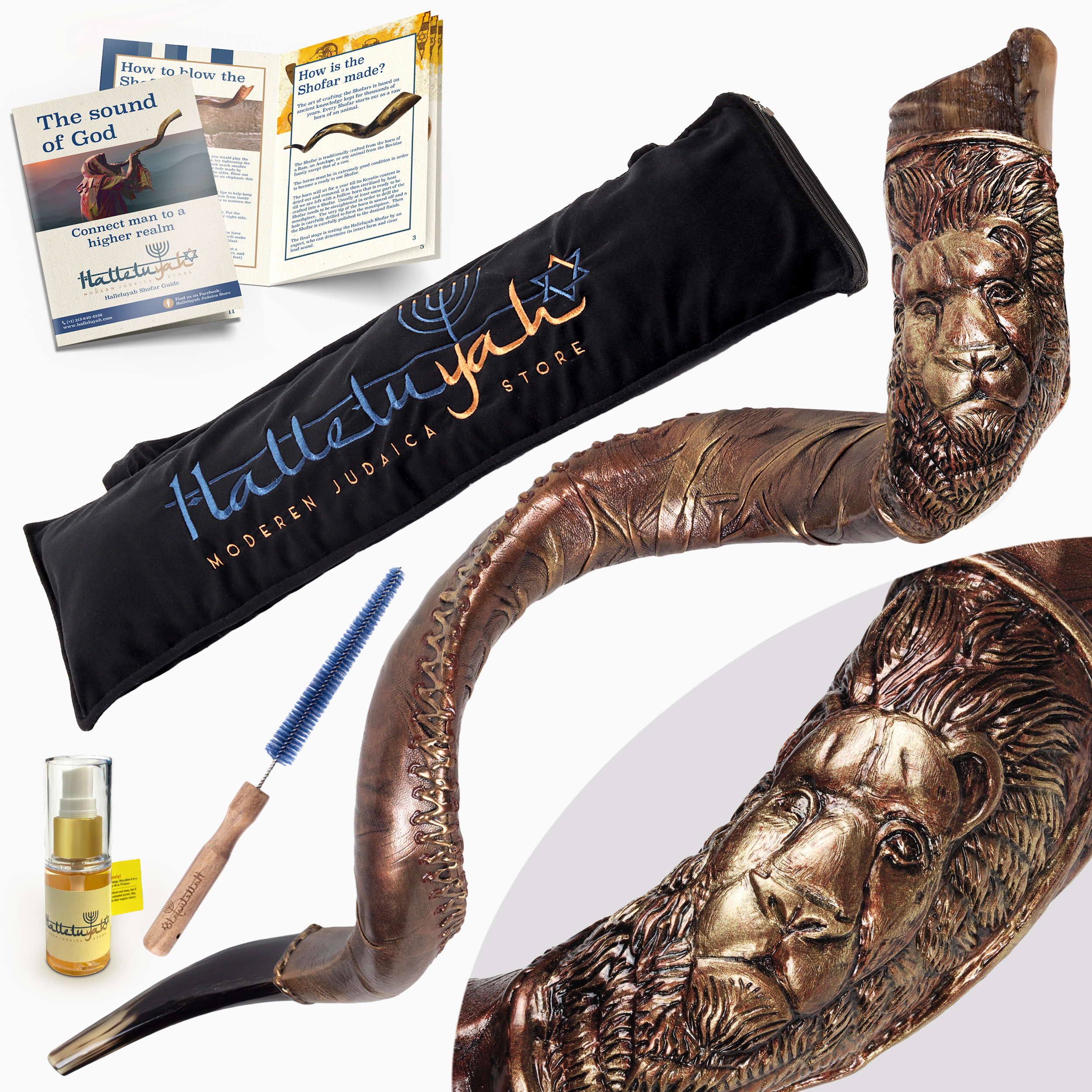 Artistic Kudu Shofar with Lion of Judah Design - halleluyah