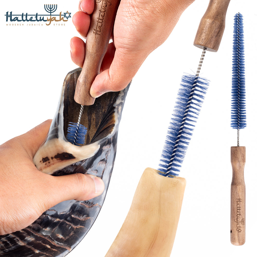 HalleluYAH Ram Shofar Stand - with Shofar Cleaning Brush, Shofar Blowing Guide | Fits Horn Kosher Yemenite Shofars - Ram Full-Polished, Half-Polished - halleluyah