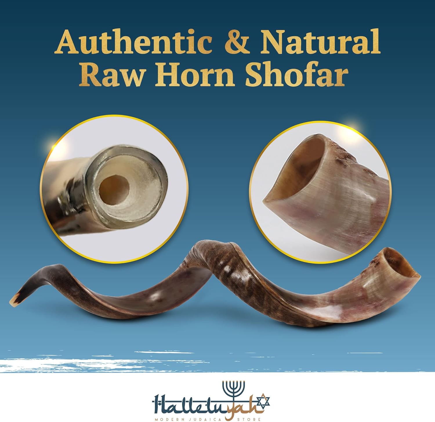 HalleluYAH Kudu Half Polished Shofar Plus Ram Horn, Guide & Brush - halleluyah