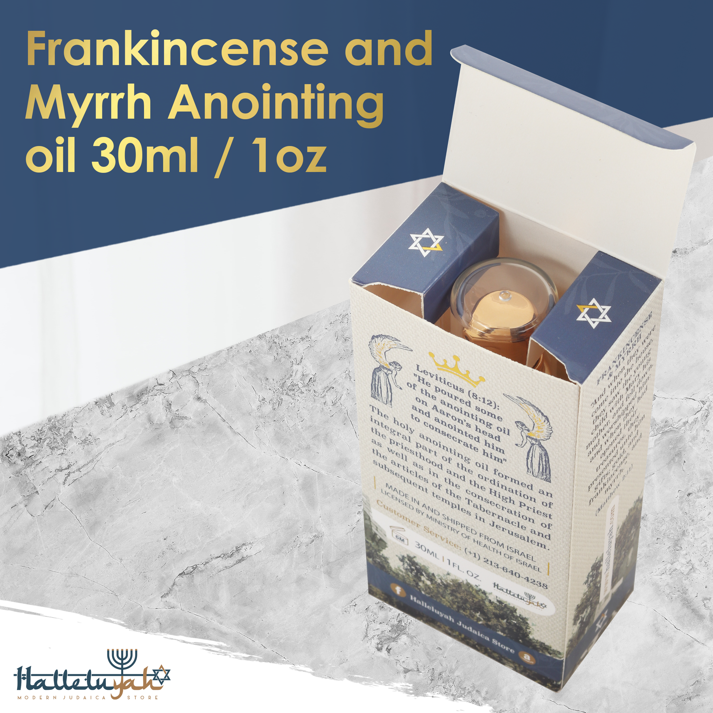 Anointing Oil from Israel - Frankincense & Myrrh from Jerusalem | 30ml / 1fl oz - halleluyah