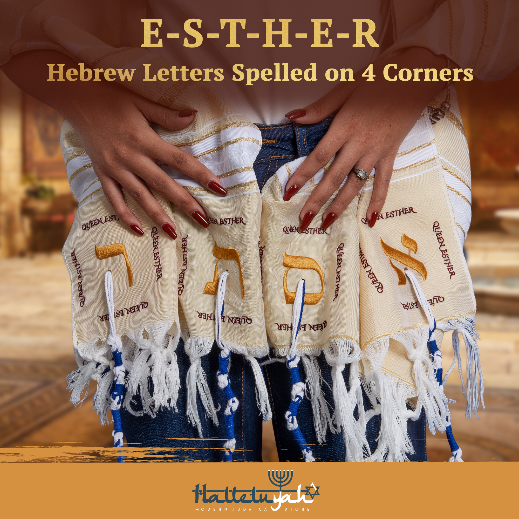 HalleluYAH Queen Esther Tallit Prayer Shawl 72"x 22" with Bag | Designed in Israel