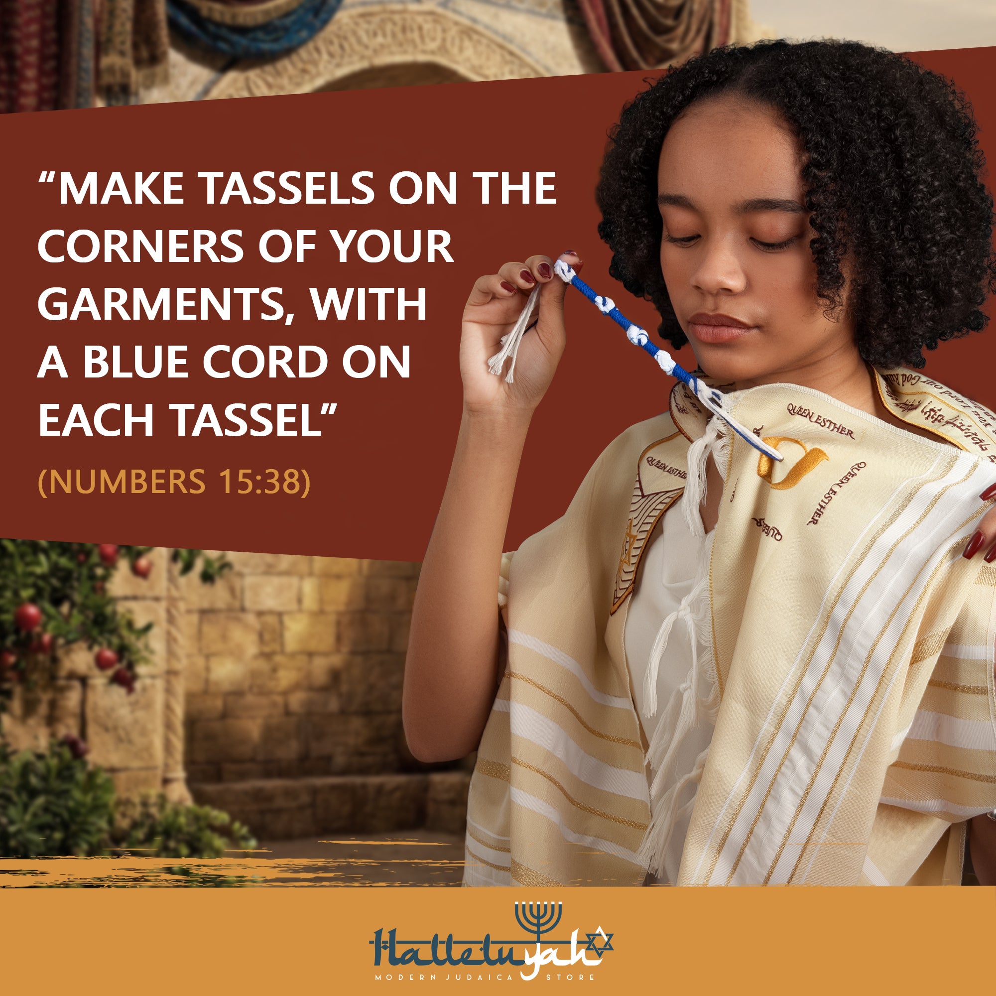 HalleluYAH Queen Esther Tallit Prayer Shawl 72"x 22" with Bag | Designed in Israel