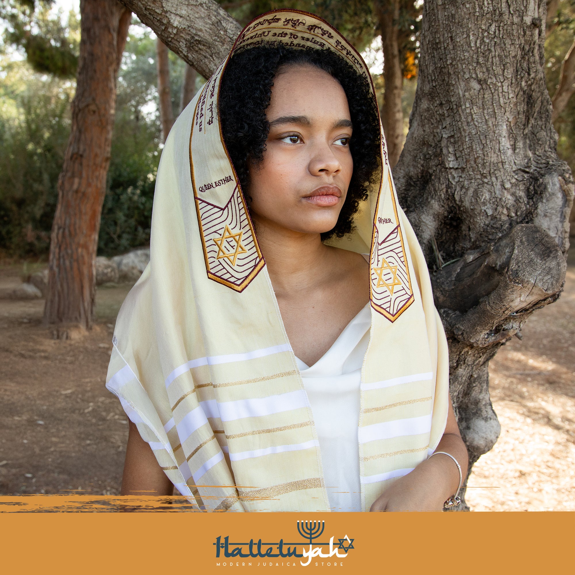 HalleluYAH Queen Esther Tallit Prayer Shawl 72"x 22" with Bag | Designed in Israel