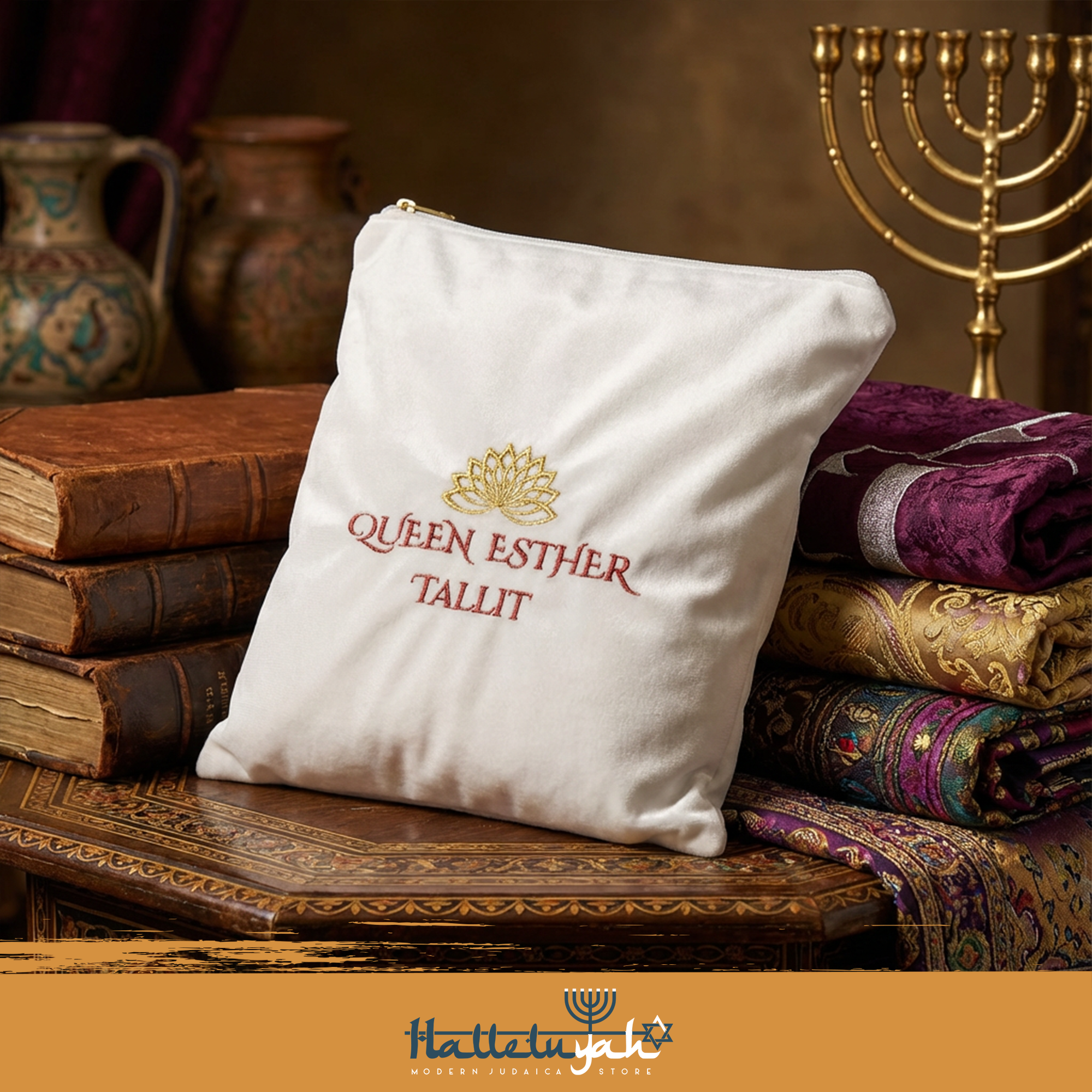 HalleluYAH Queen Esther Tallit Prayer Shawl 72"x 22" with Bag | Designed in Israel