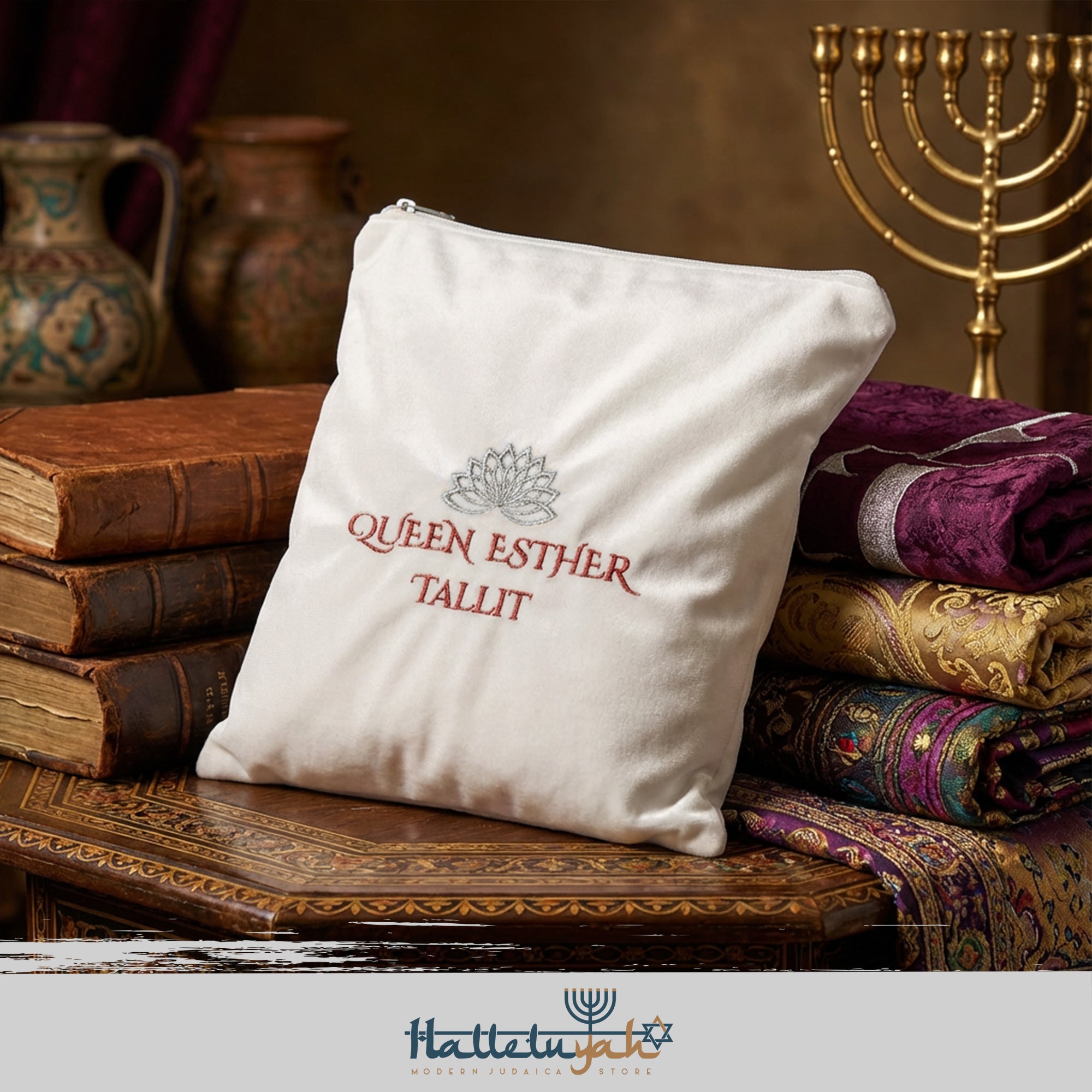 HalleluYAH Queen Esther Tallit Prayer Shawl 72"x 22" with Bag | Designed in Israel