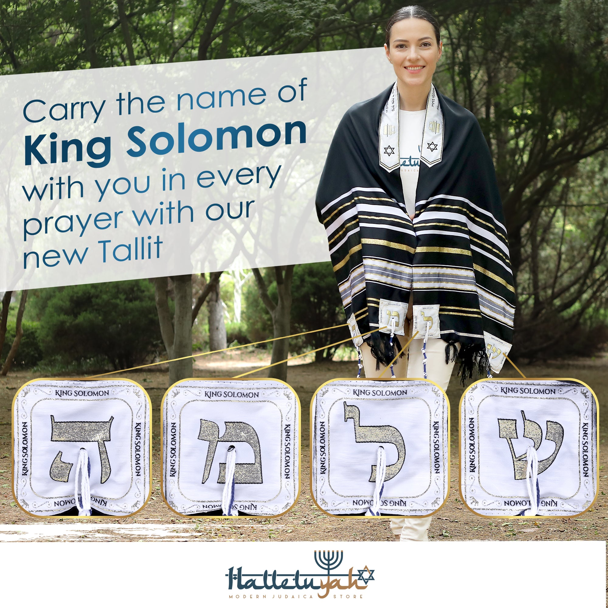 Ram & King Solomon Tallit - Black - halleluyah