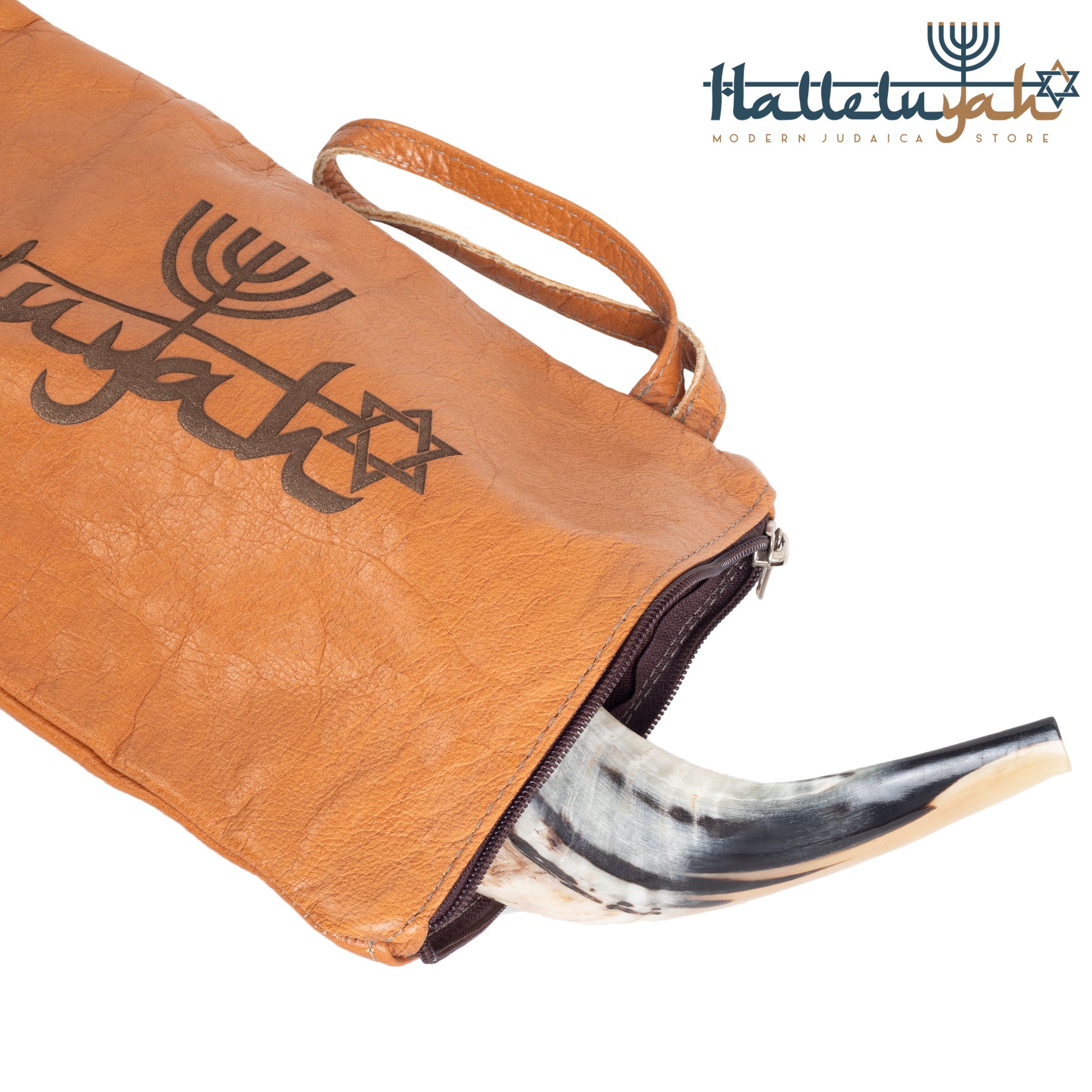 HalleluYAH Premium Leather Ram’s Horn Shofar Bag – Protective Carrying Case