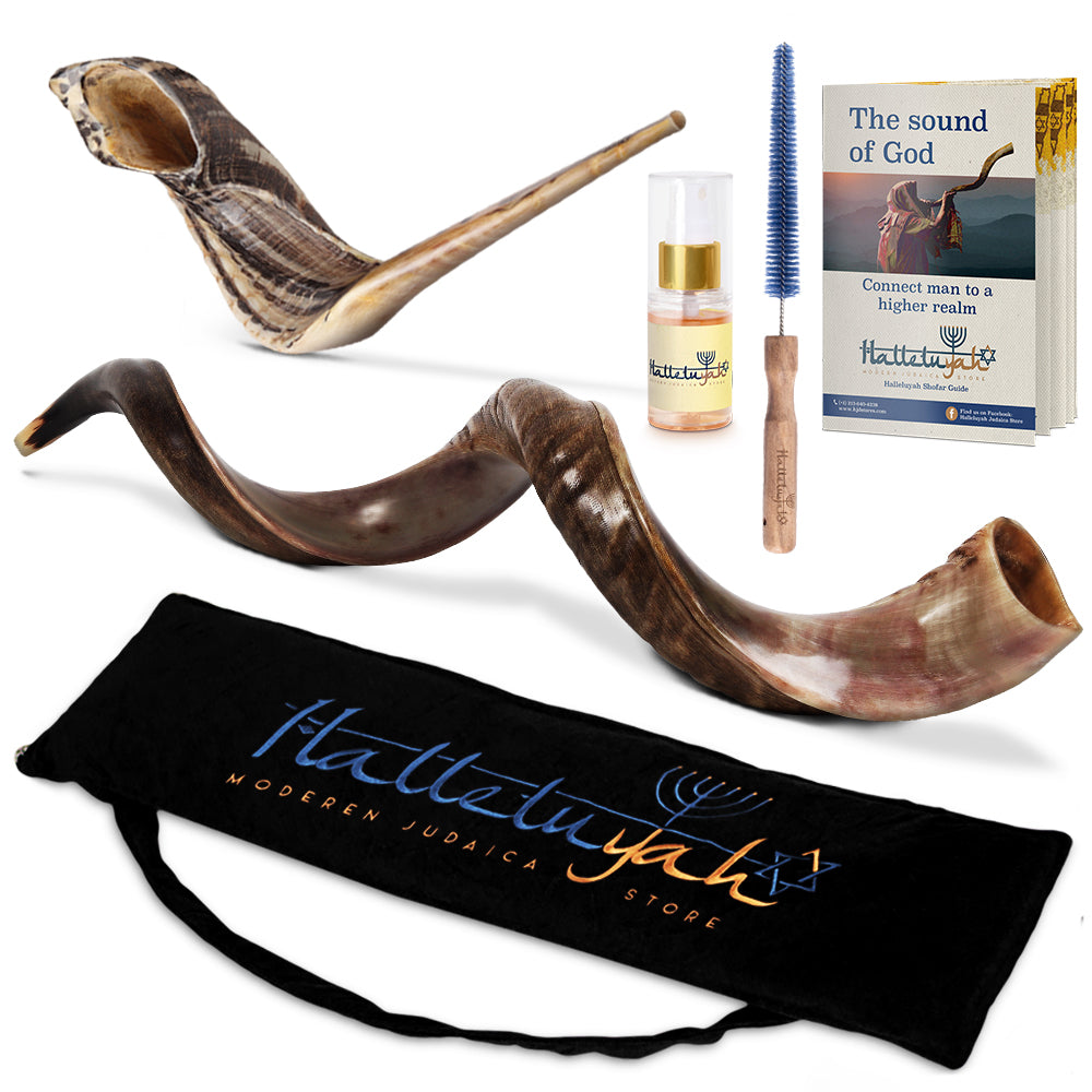 HalleluYAH Kudu Half Polished Shofar Plus Ram Horn, Guide & Brush