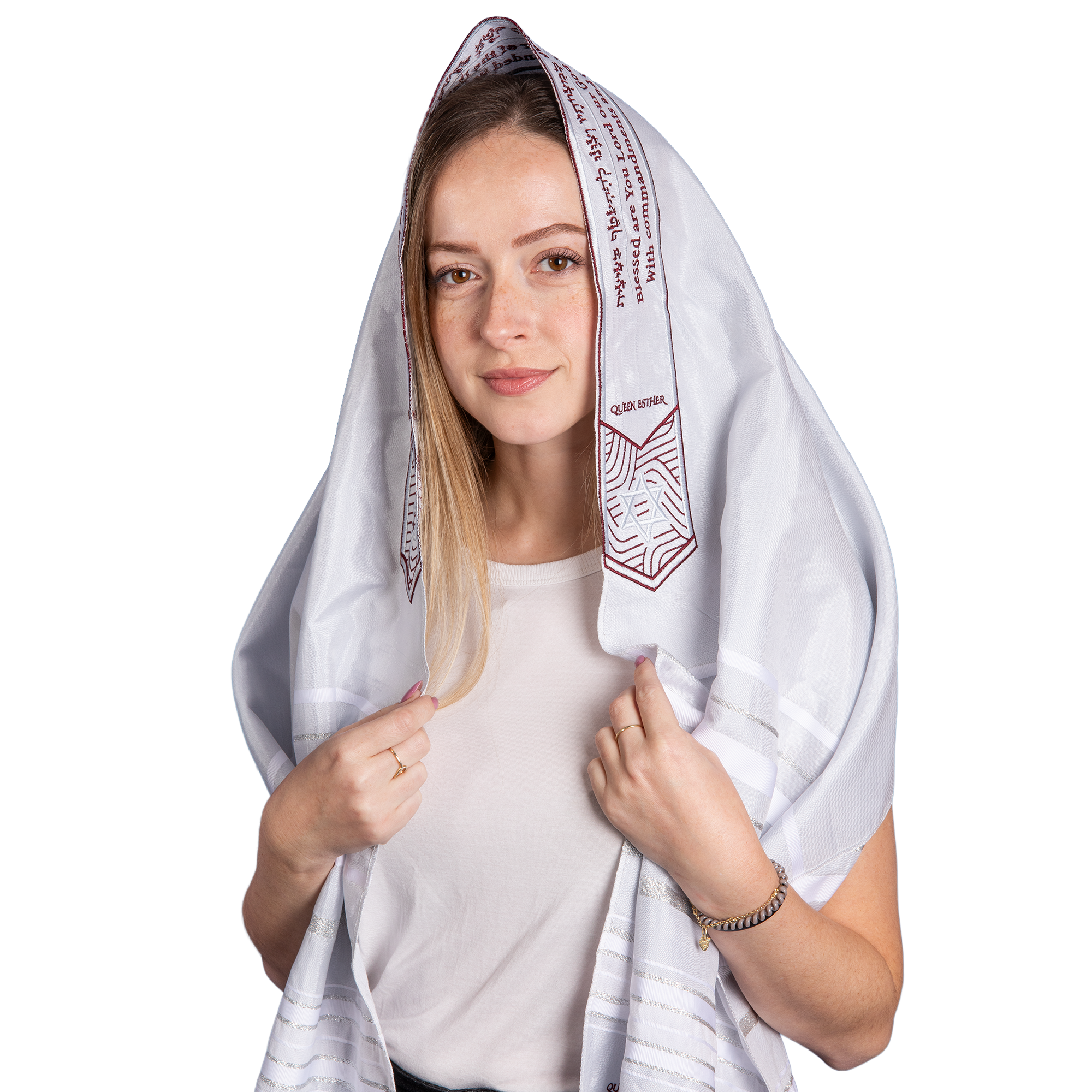 HalleluYAH Queen Esther Tallit Prayer Shawl 72"x 22" with Bag | Designed in Israel