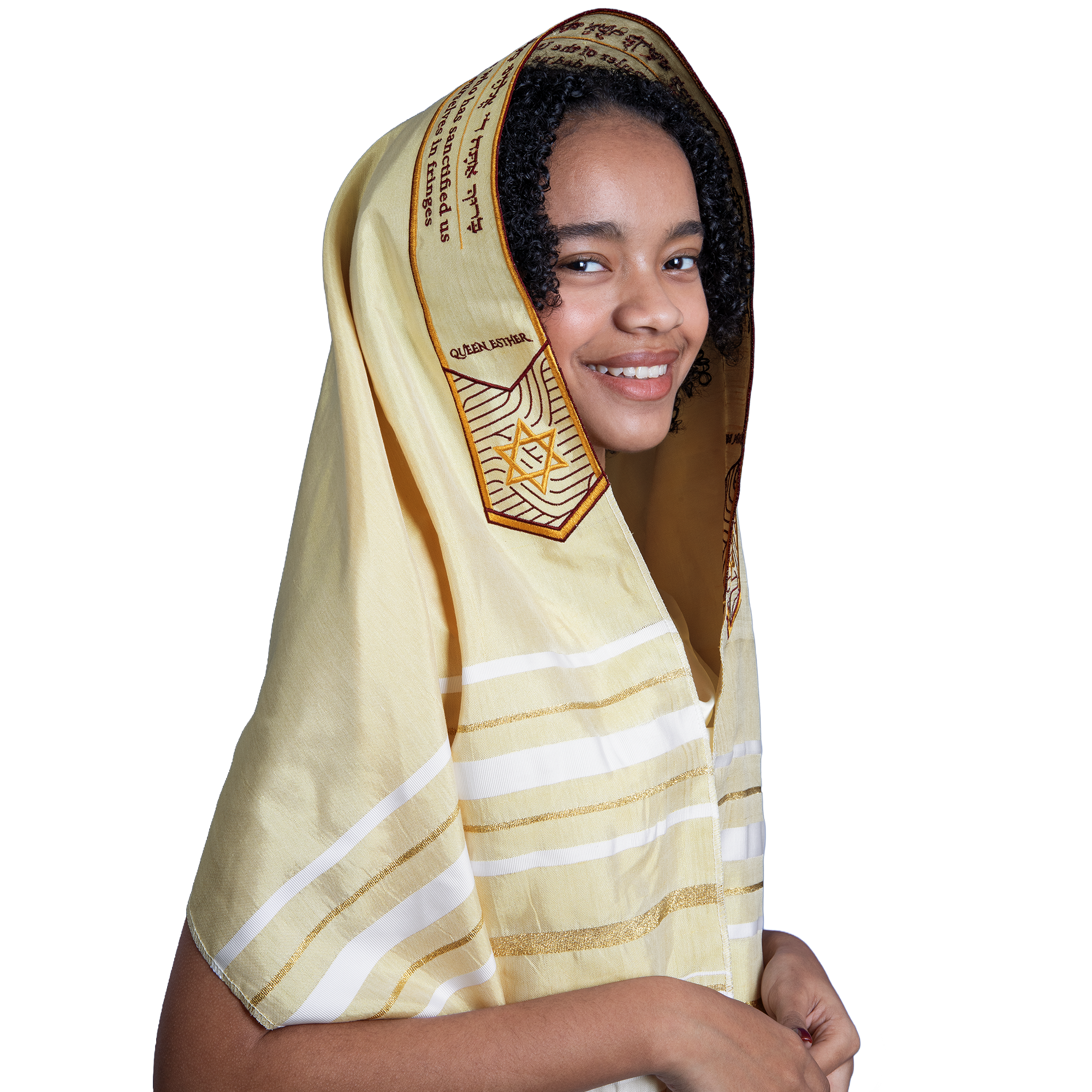 HalleluYAH Queen Esther Tallit Prayer Shawl 72"x 22" with Bag | Designed in Israel