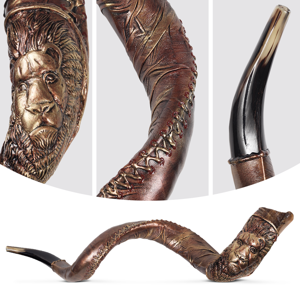 Artistic Kudu Shofar with Lion of Judah Design